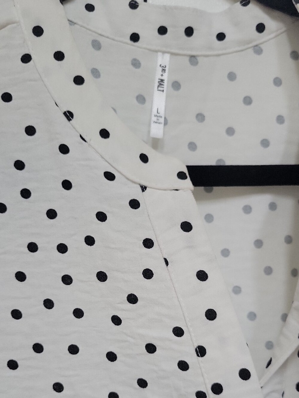 Polka Dot Drawstring Waist Blouse - White/Black - Picture 2 of 6